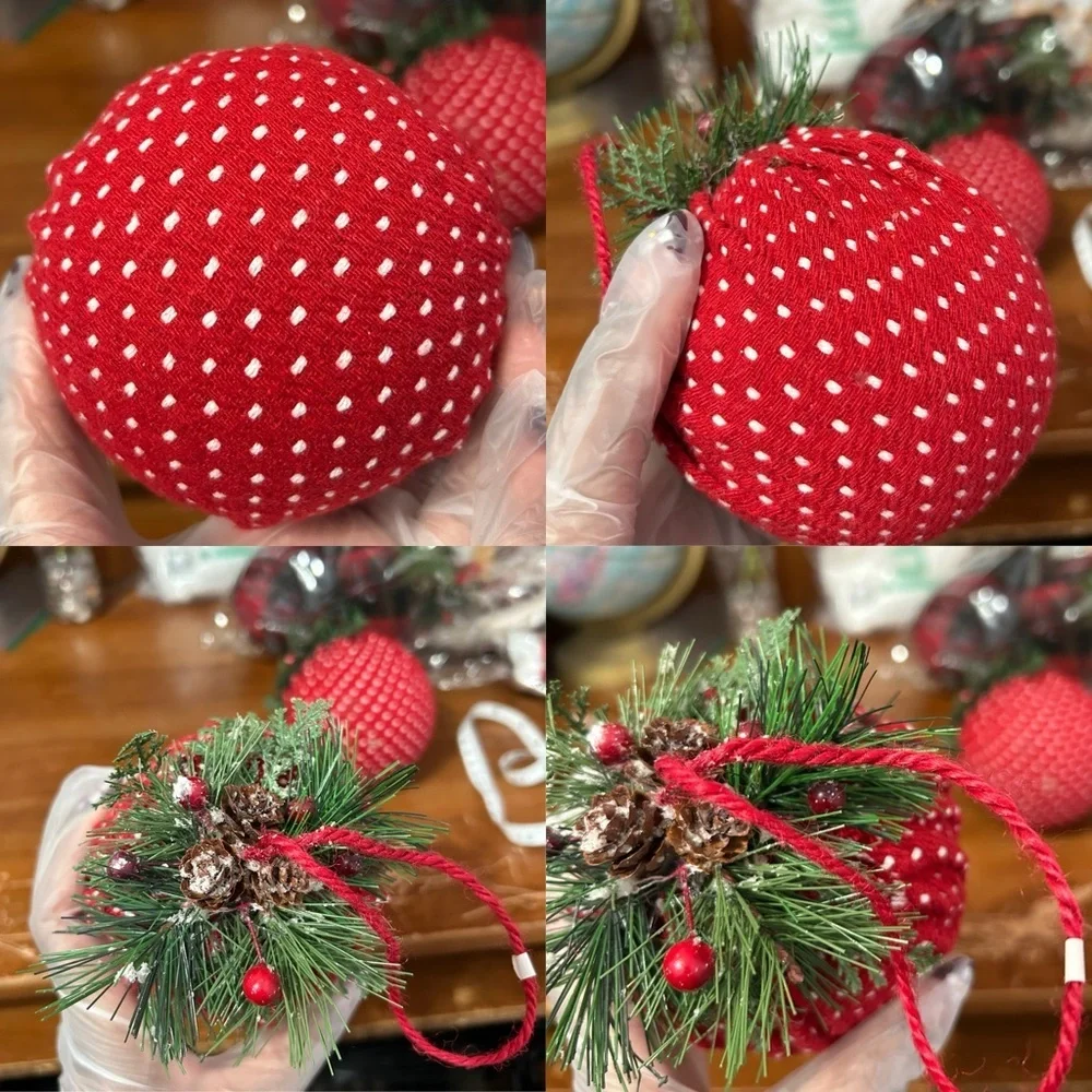 Red, White And Green Dotted Decorative Bauble Ornament - Set Of 2 - “Icicles”